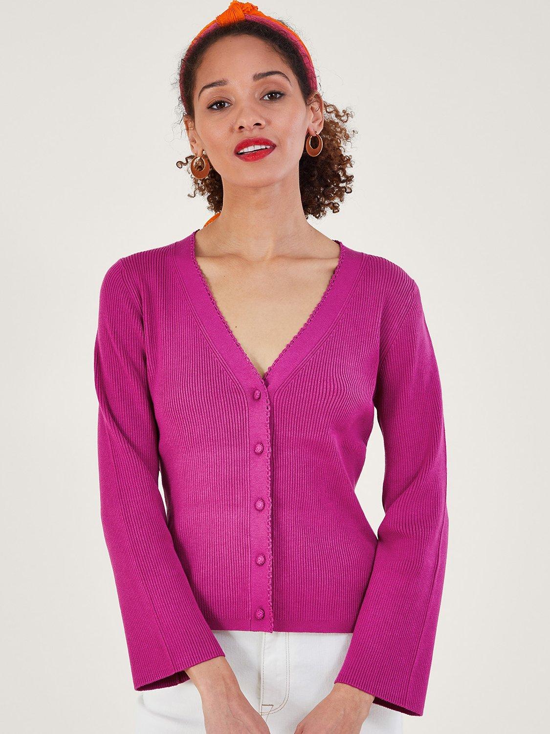Monsoon Crochet Button Cardigan, Pink
