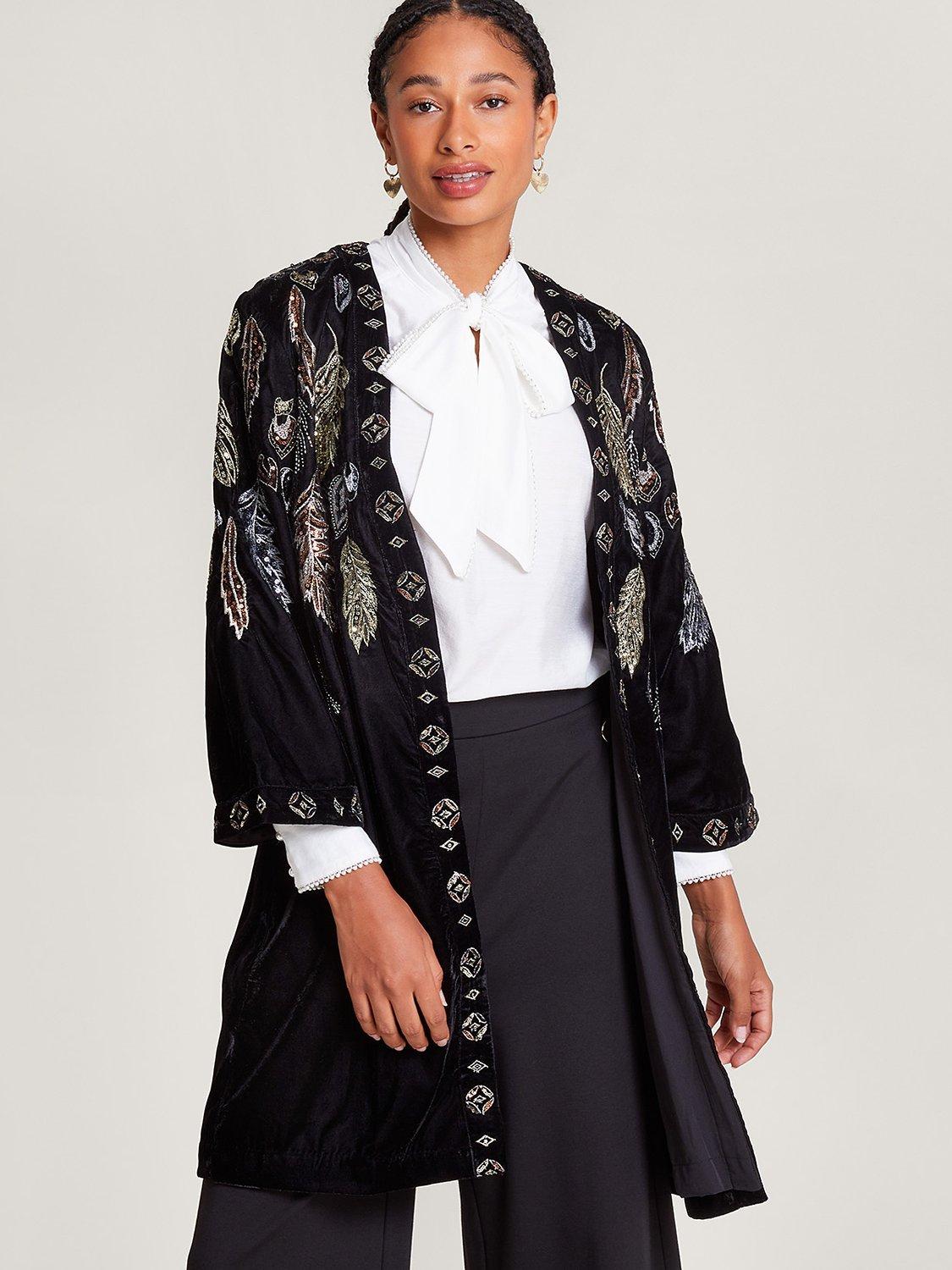 Monsoon Fenix Embroidered Kimono, Black