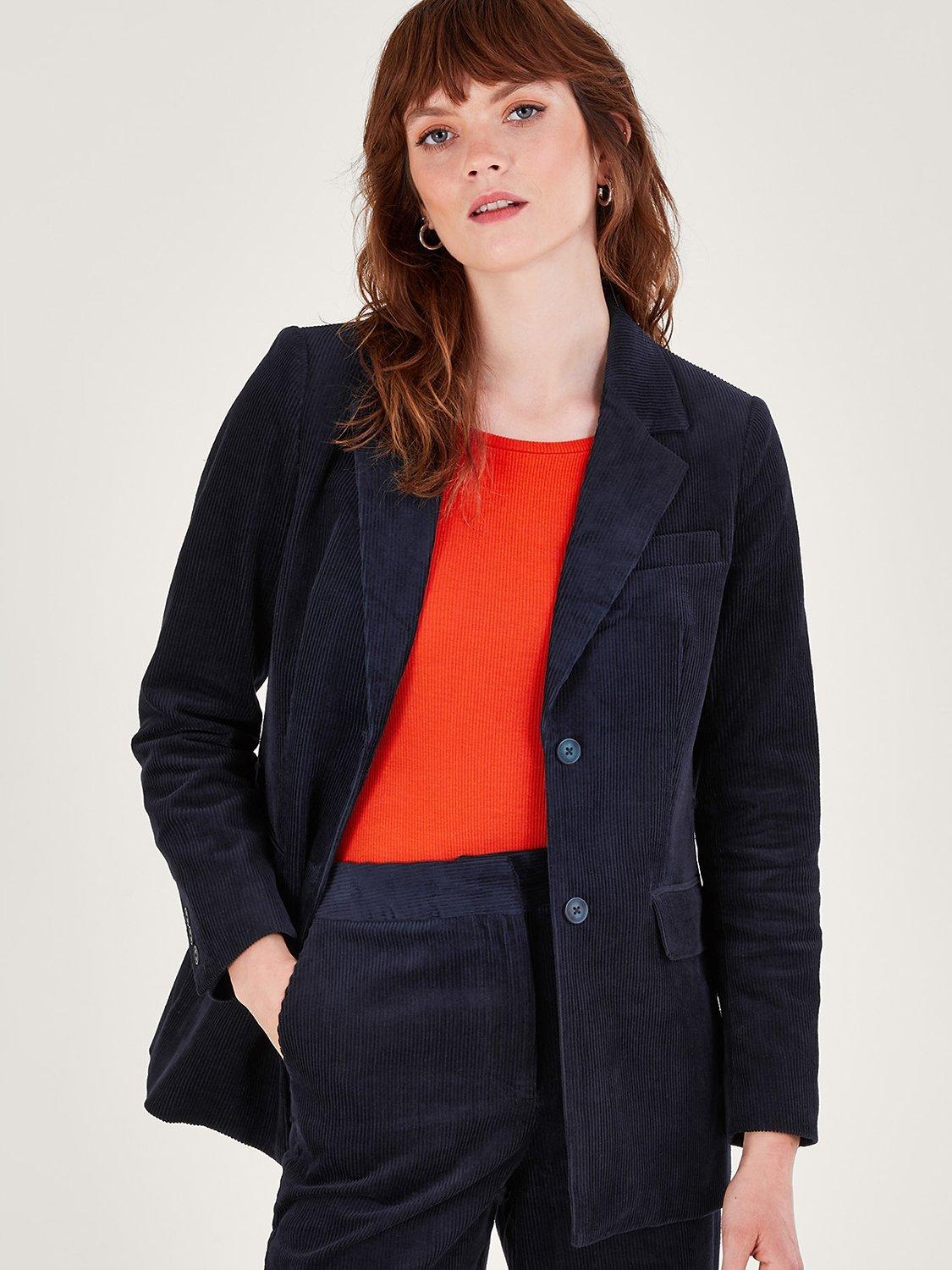 Monsoon Cord Cotton Longline Suit Jacket, Midnight