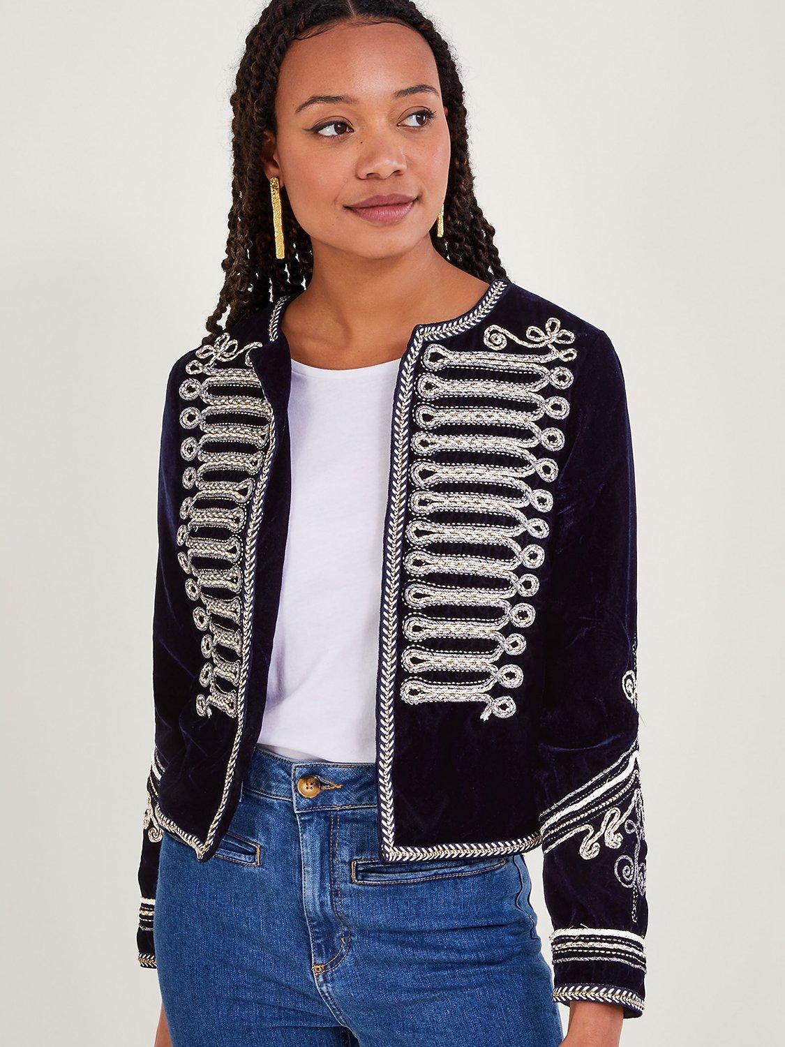 Monsoon Maya Embellished Military Jacket, Midnight