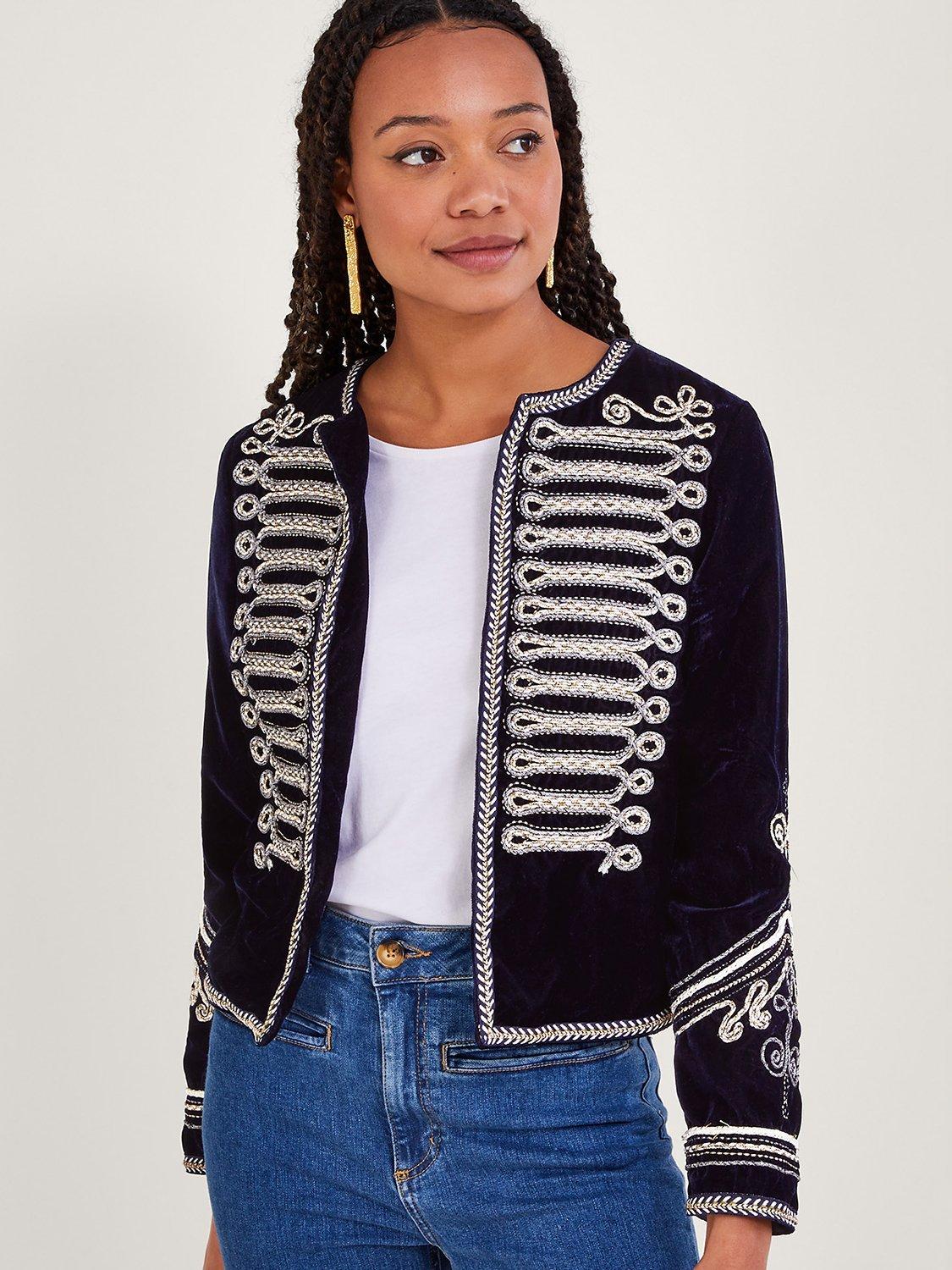 Monsoon Maya Embroidered Military Jacket, Midnight/Multi