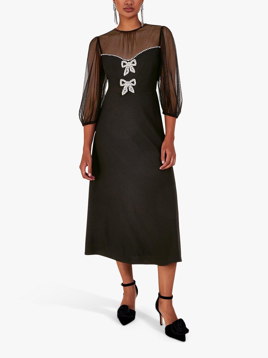 Monsoon Billie Bow Midi Dress, Black