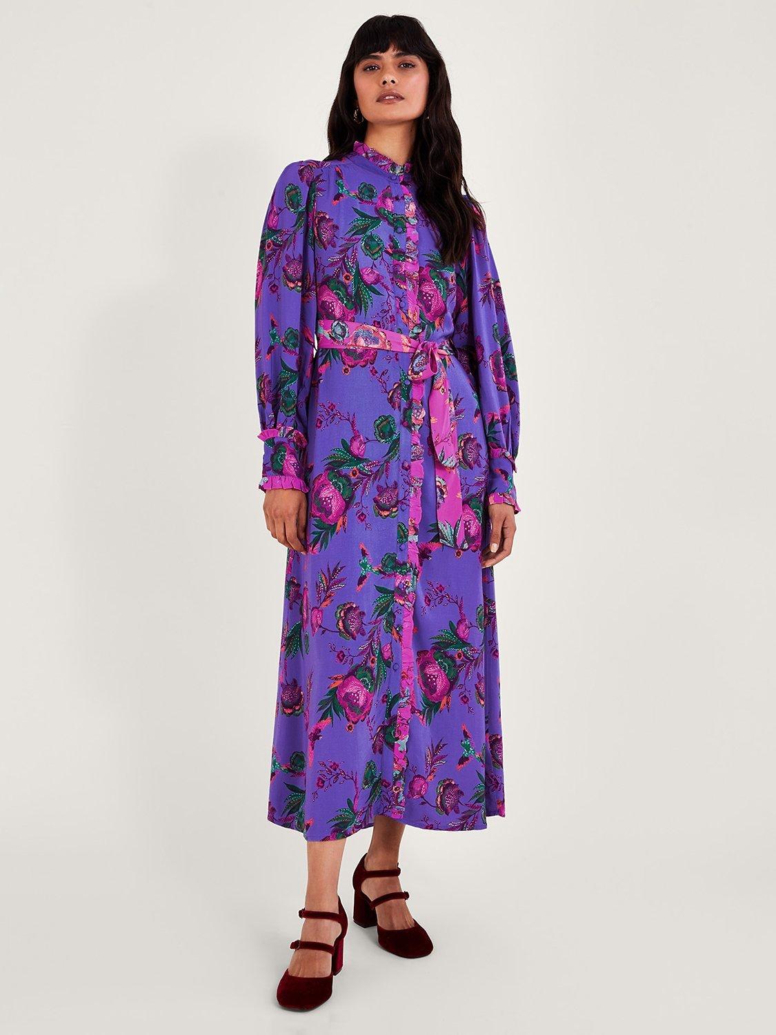 Monsoon Jordann Floral Maxi Shirt Dress, Blue/Multi