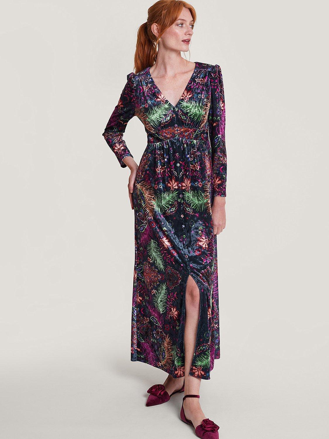 Monsoon Arden Velvet Midaxi Dress, Midnight