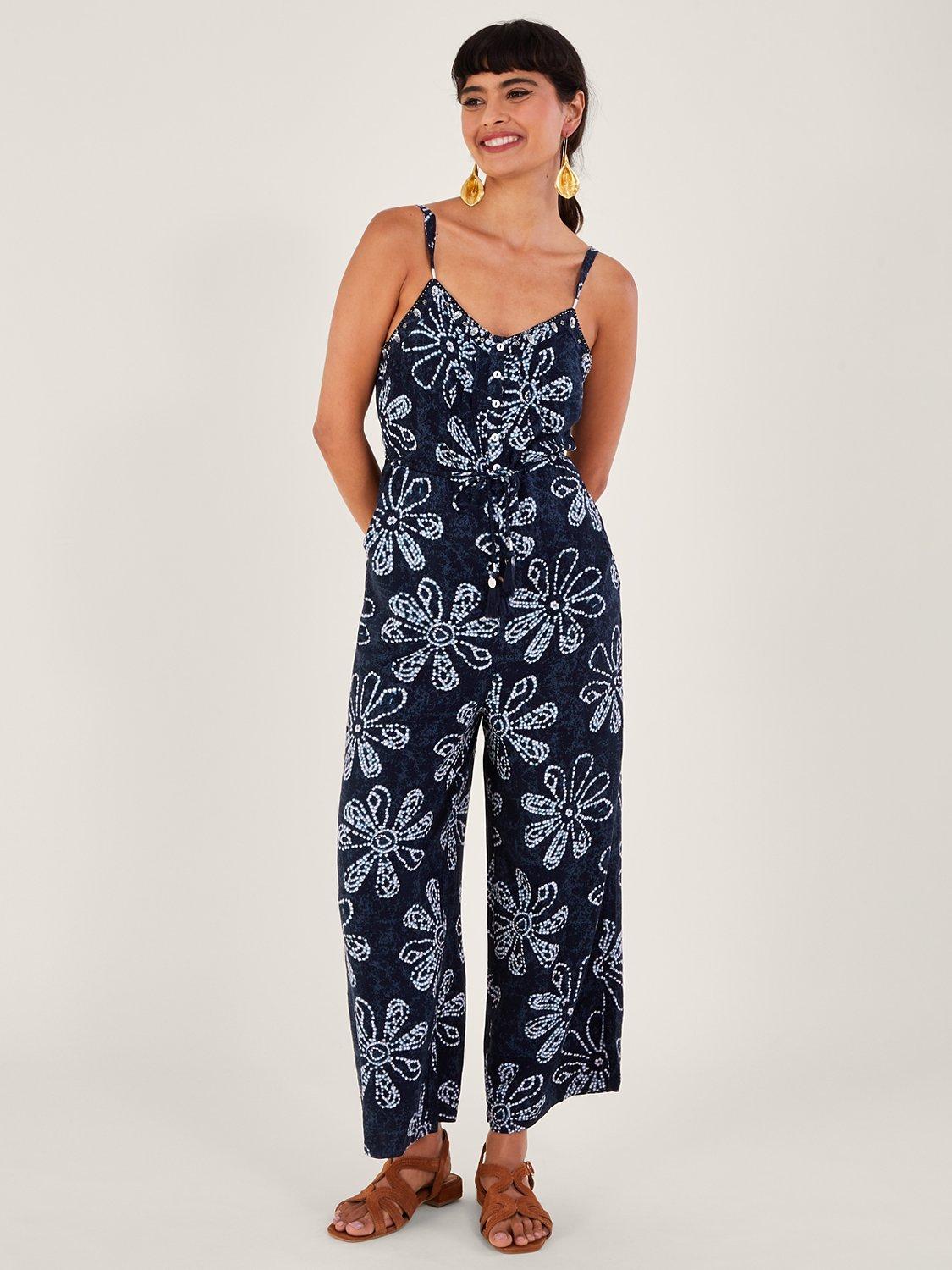 Monsoon Batik Flower Jumpsuit, Navy