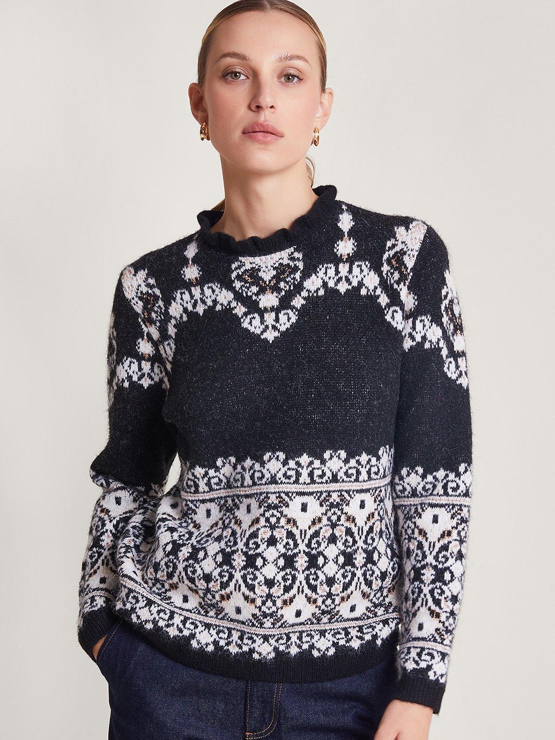 Monsoon Fabe Fair Isle Wool Blend Jumper, Charcoal