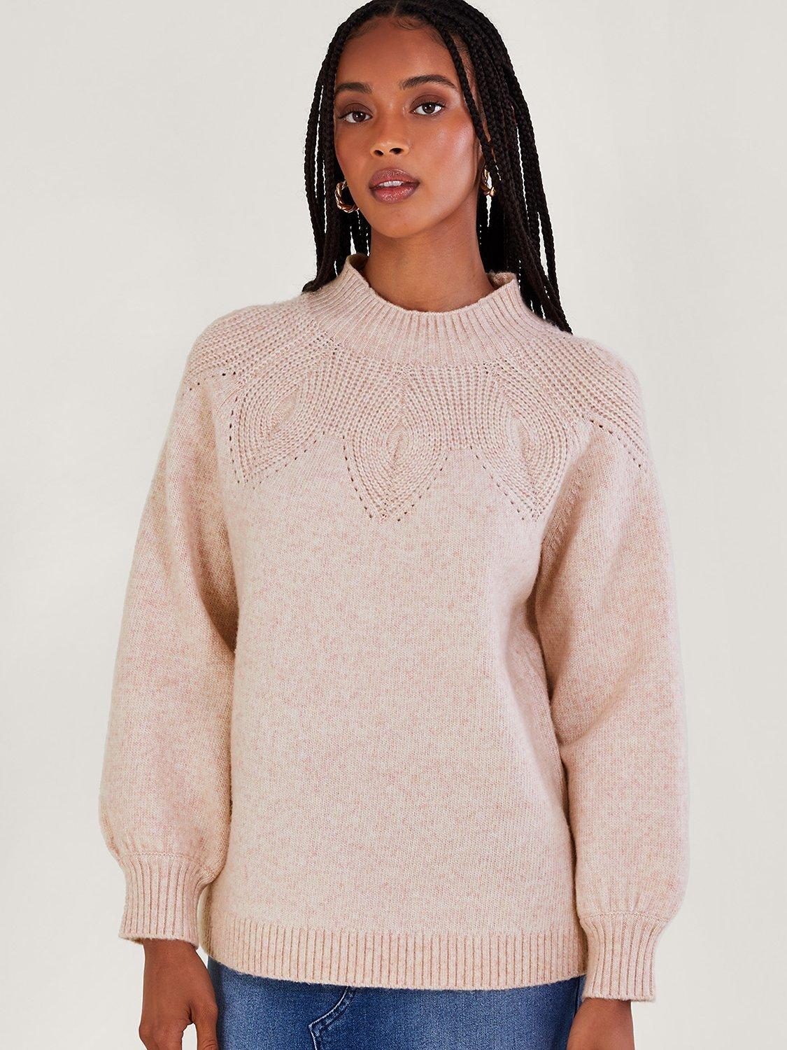 Monsoon Pattern Neck Jumper, Pink