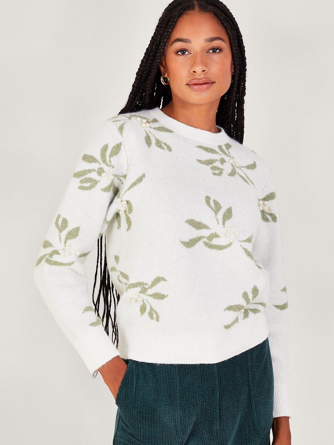Monsoon Mia Mistletoe Christmas Jumper, Ivory