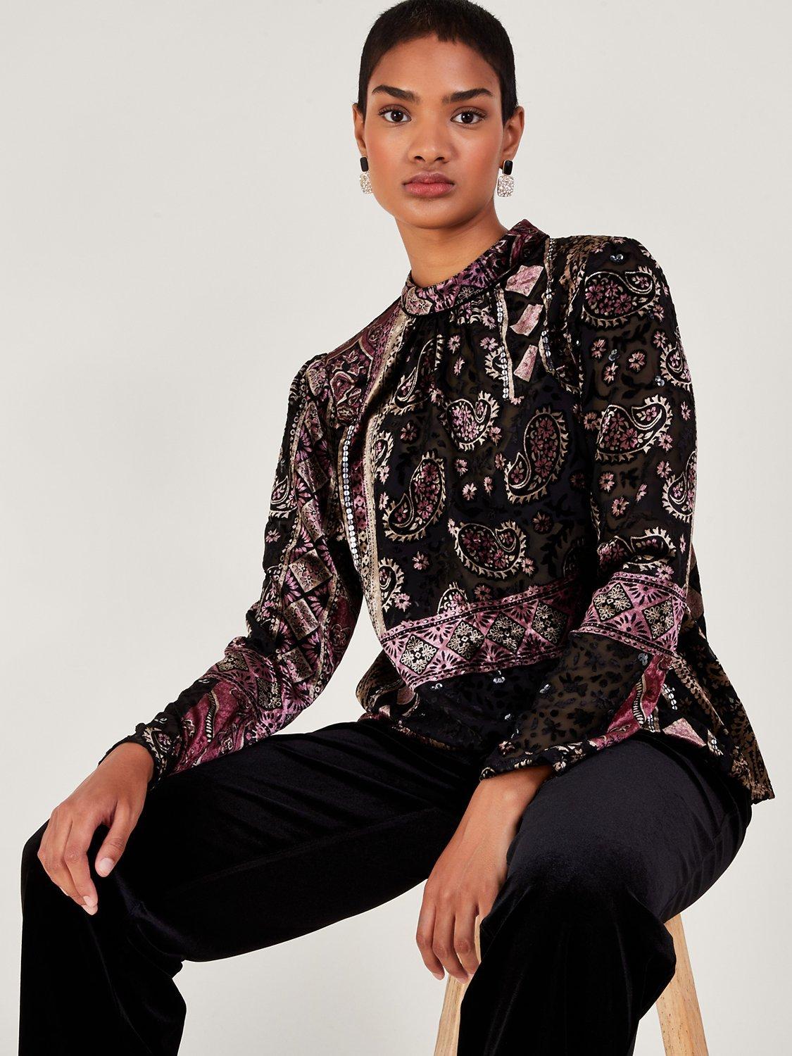 Monsoon Dahlia Devore Blouse, Black