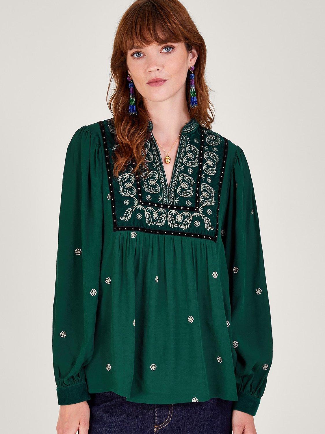 Monsoon Posie Paisley Blouse, Green
