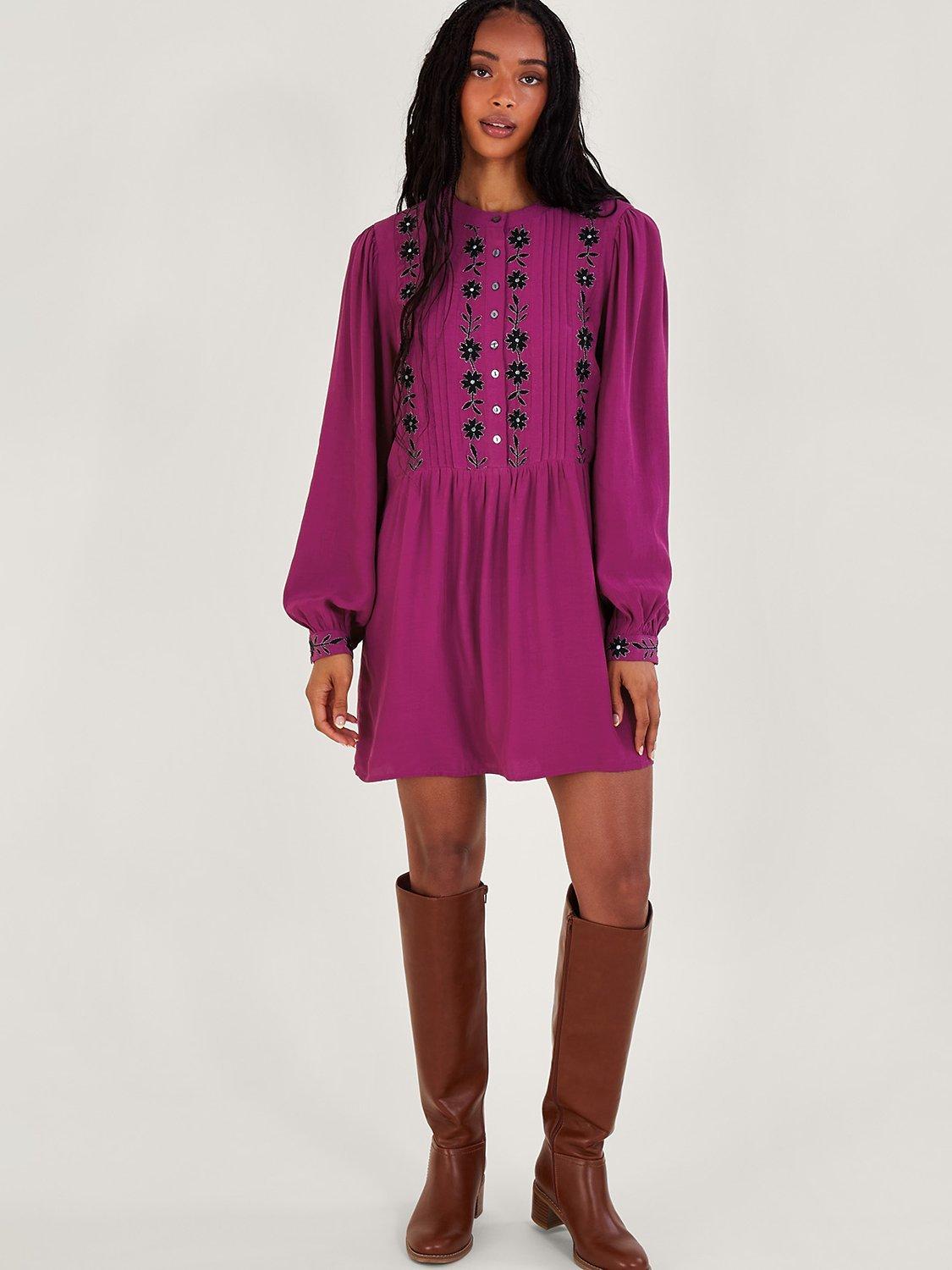 Monsoon Longline Ecovero Embroidered Tunic, Pink