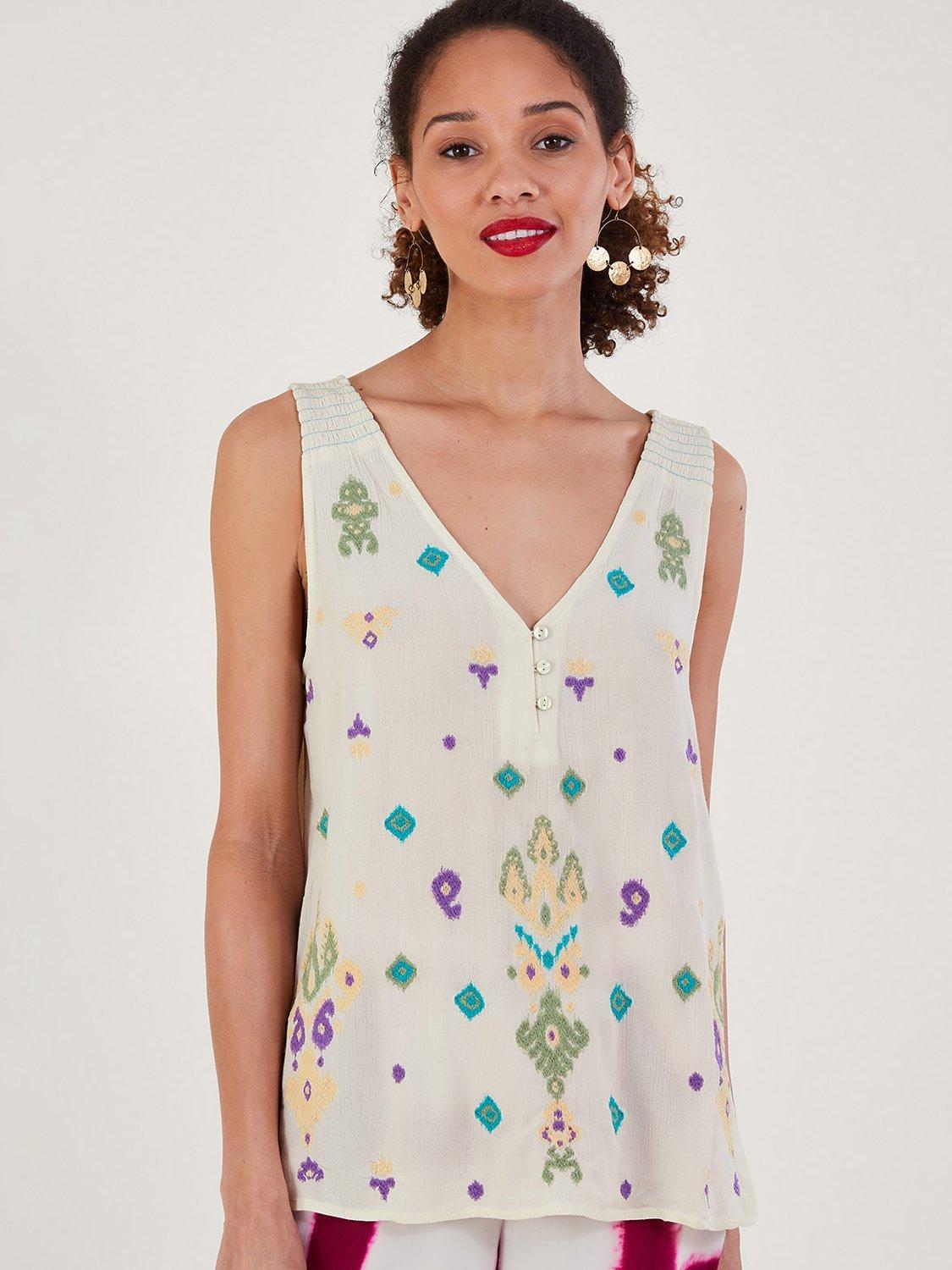 Monsoon Embroidered Sleeveless Top, White