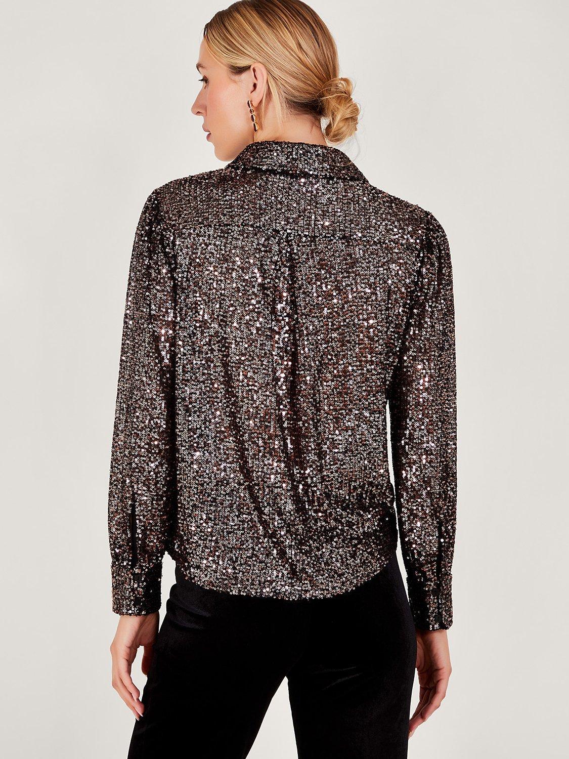 Monsoon Megan Sequin Shirt, Purple, M
