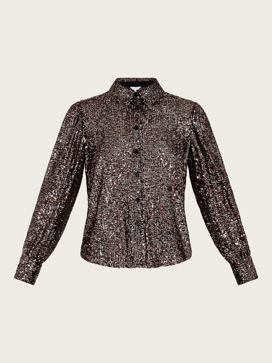Monsoon Megan Sequin Shirt, Purple, M