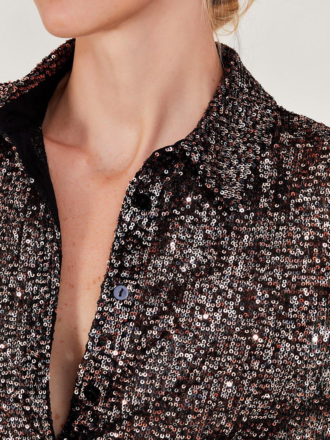 Monsoon Megan Sequin Shirt, Purple, M