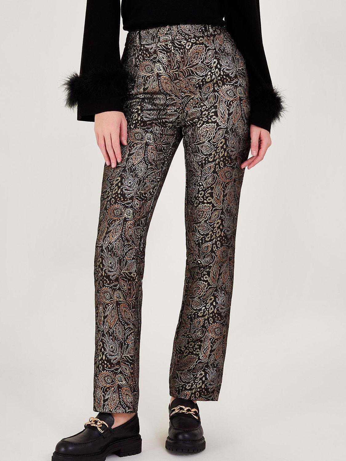 Monsoon Joni Jacquard Trousers, Black