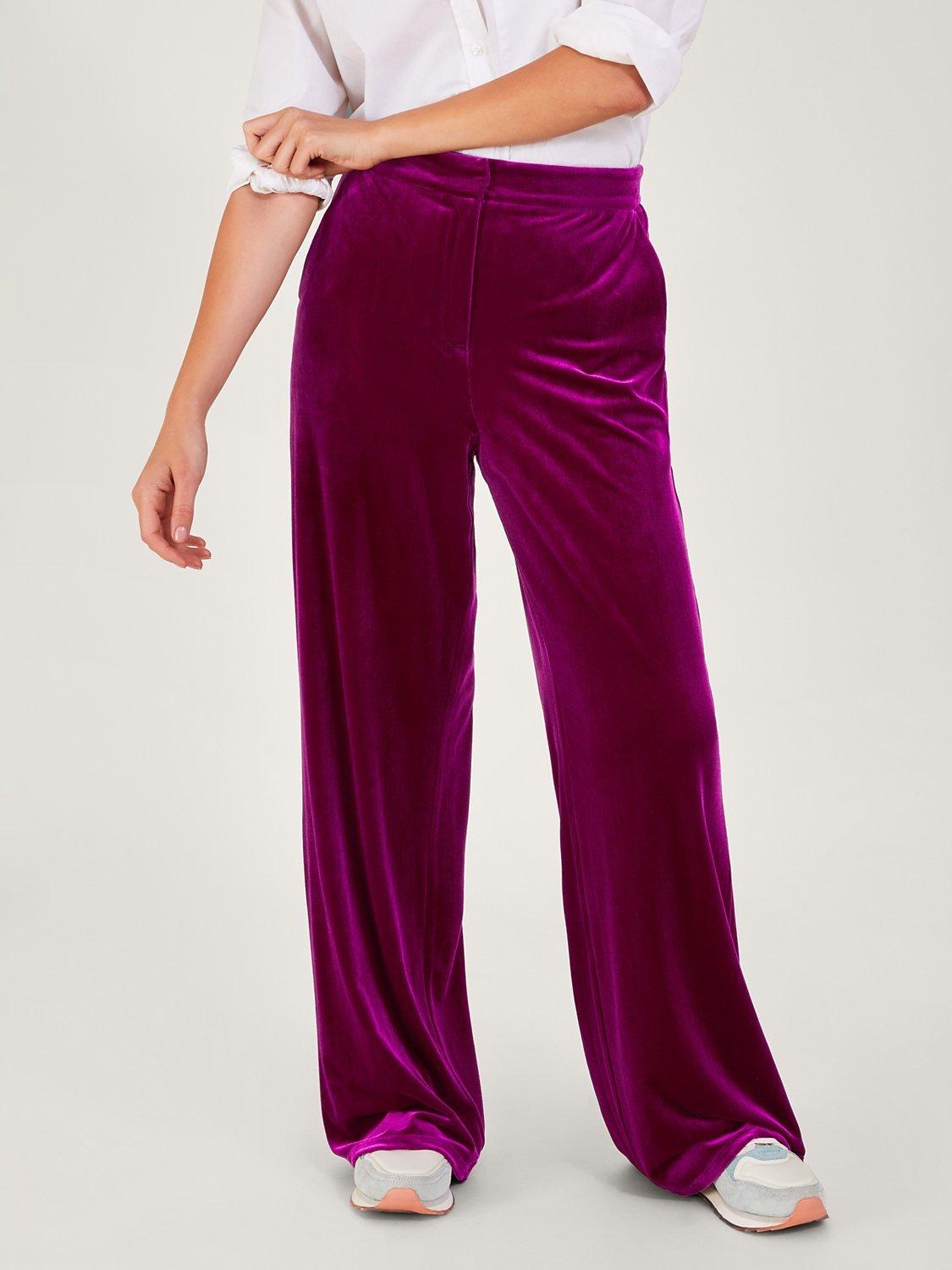 Monsoon Edith Wide Leg Velvet Trousers, Pink