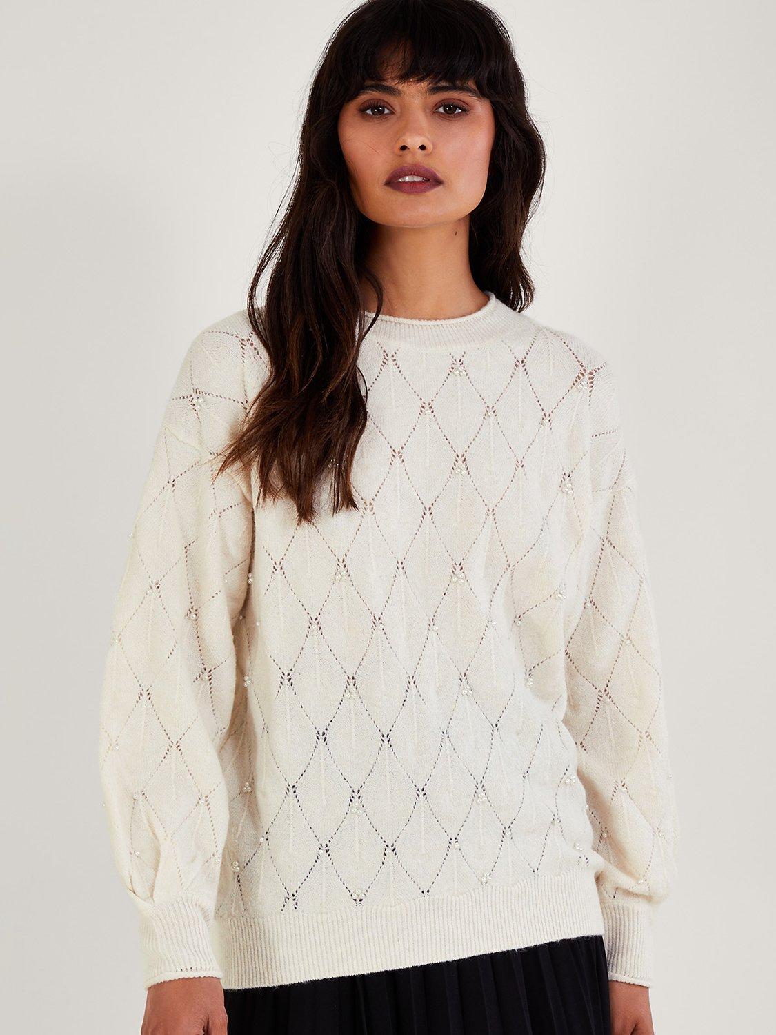 Monsoon Pearl Detail Jumper, Ivory