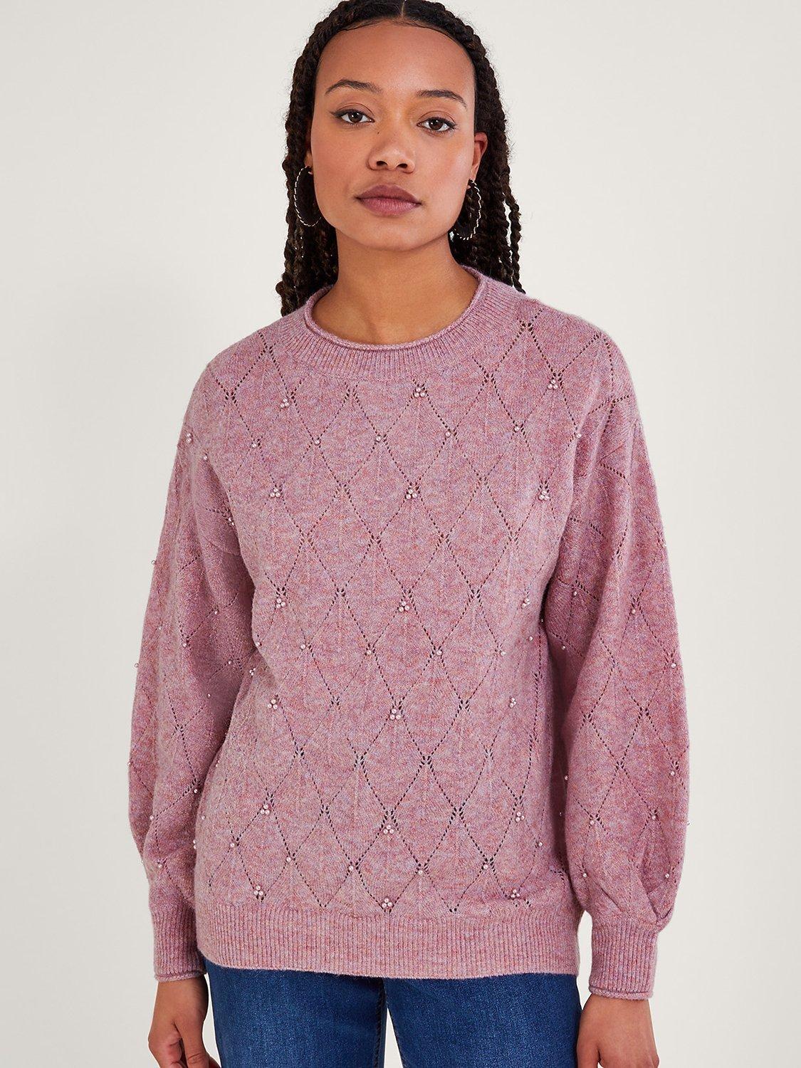 Monsoon Pearl Detail Jumper, Pink