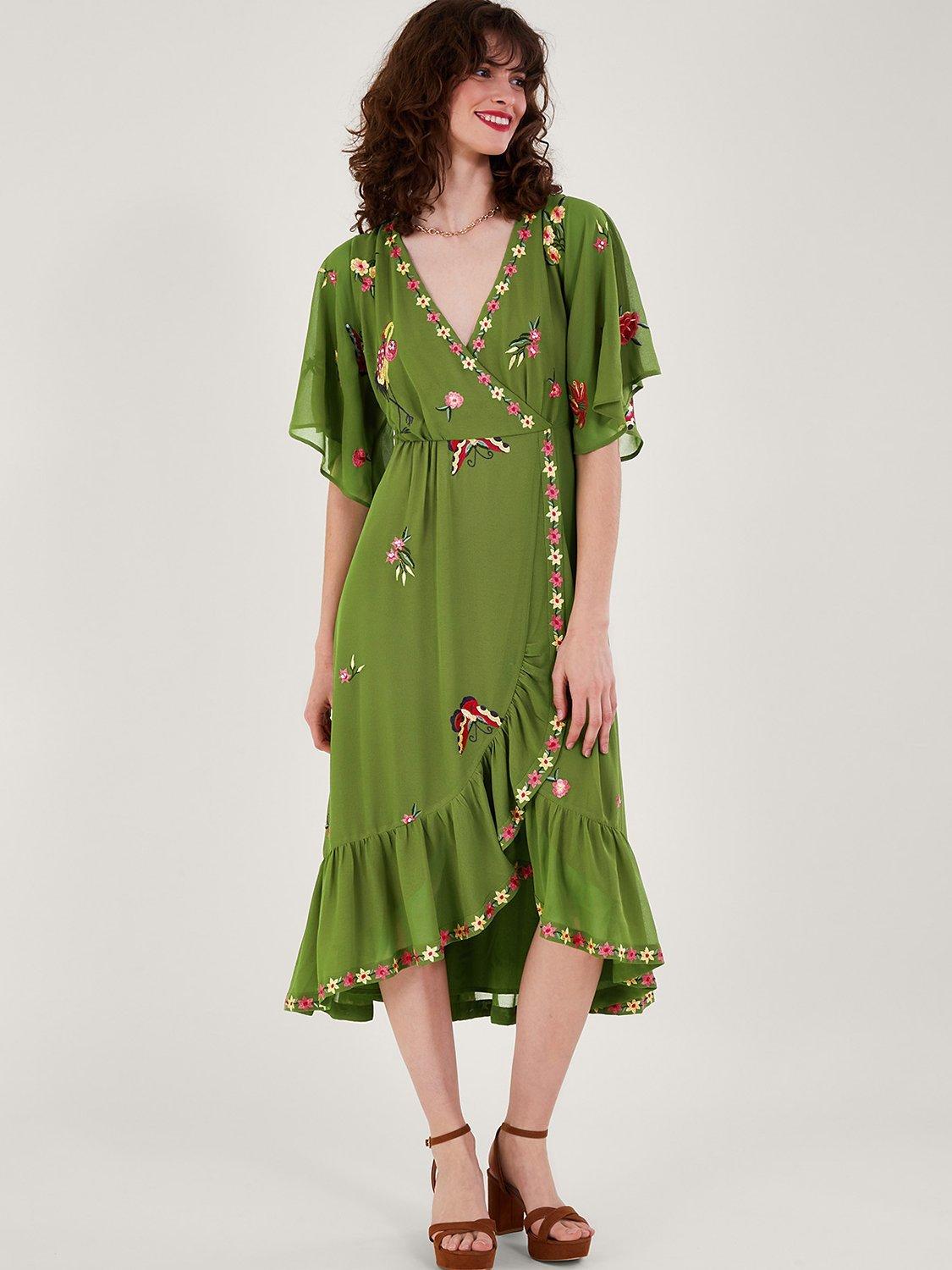 Monsoon Renee Wrap Dress, Green