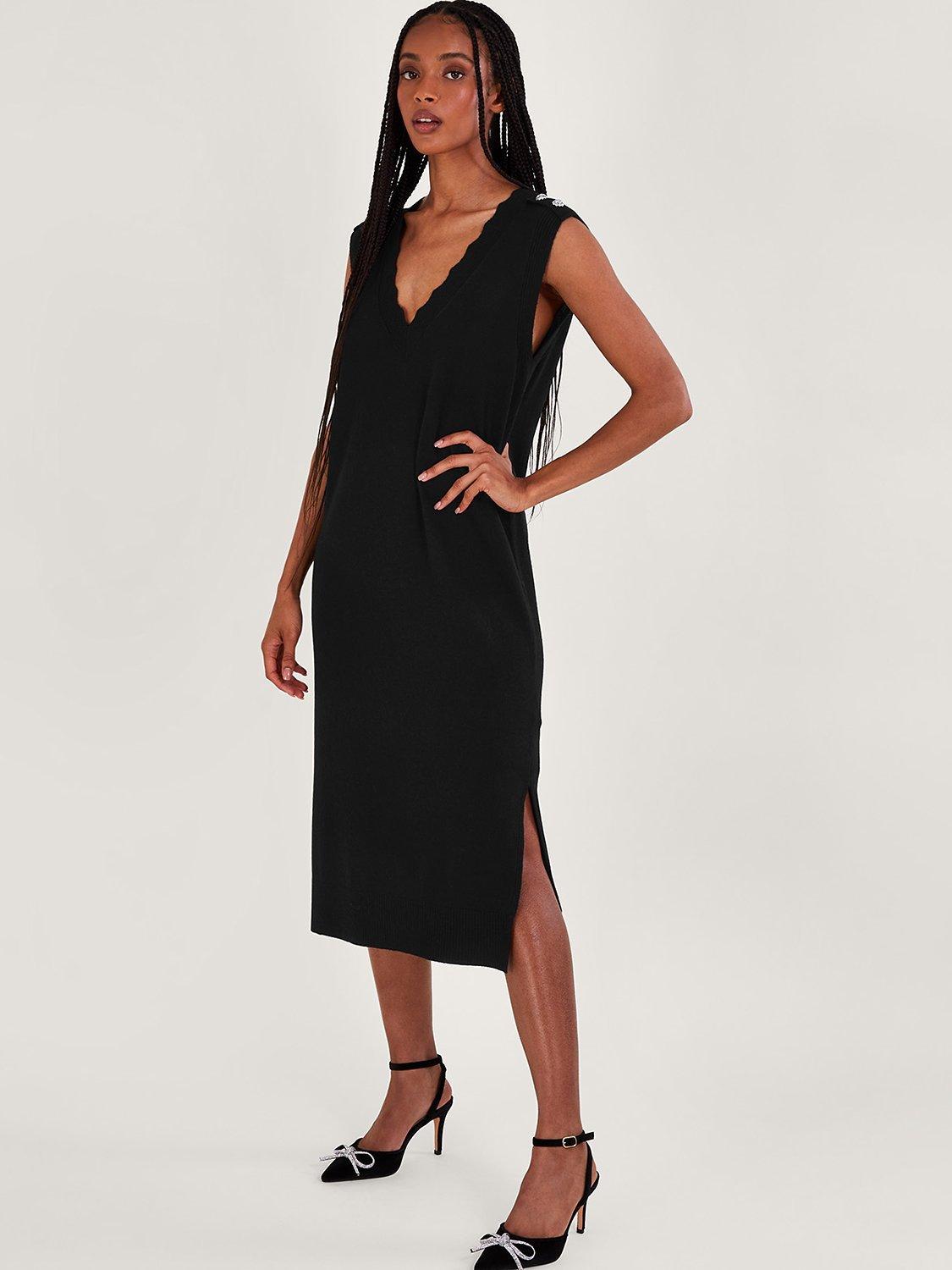 Monsoon Tabbard Midi Dress, Black