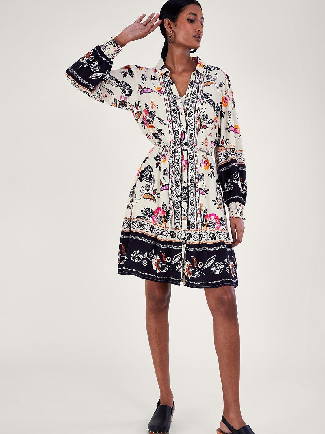 Monsoon Floral Shirt Dress, Ivory/Multi