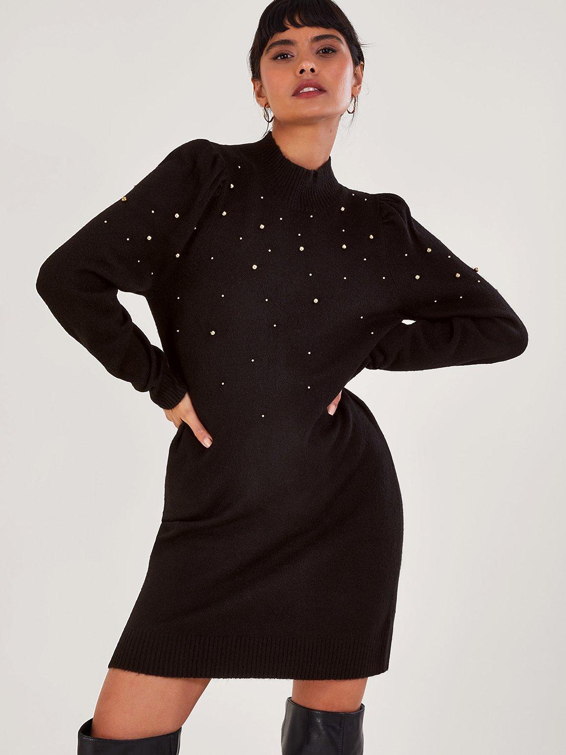 Monsoon Payal Pearl Jumper Dress, Black