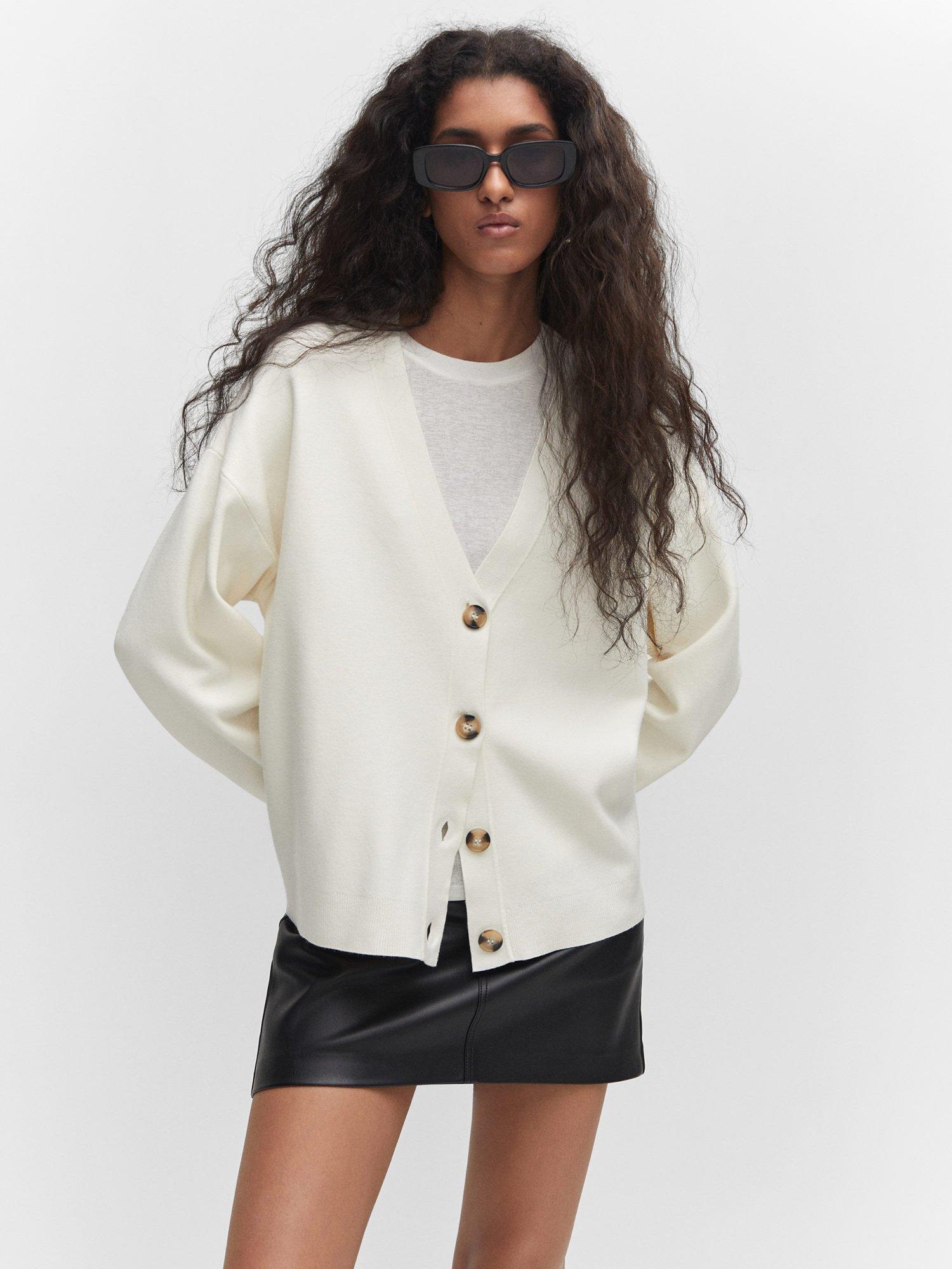 Mango Tortuga Fine Knit V-Neck Cardigan, Cream