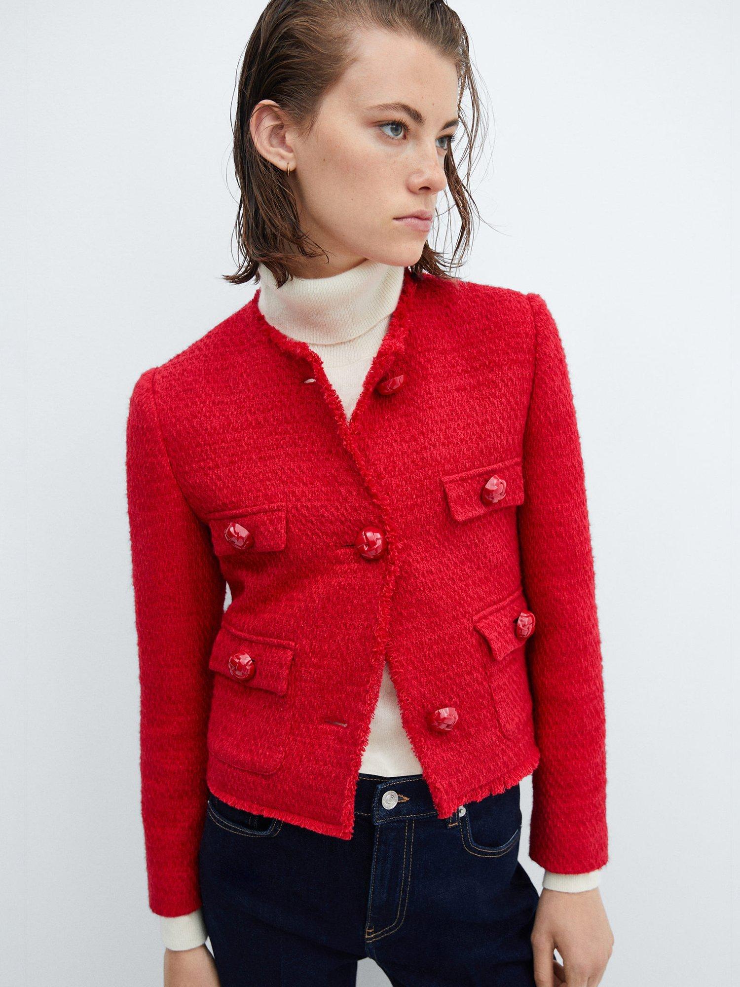 Mango Wintour Tweed Jacket, Red