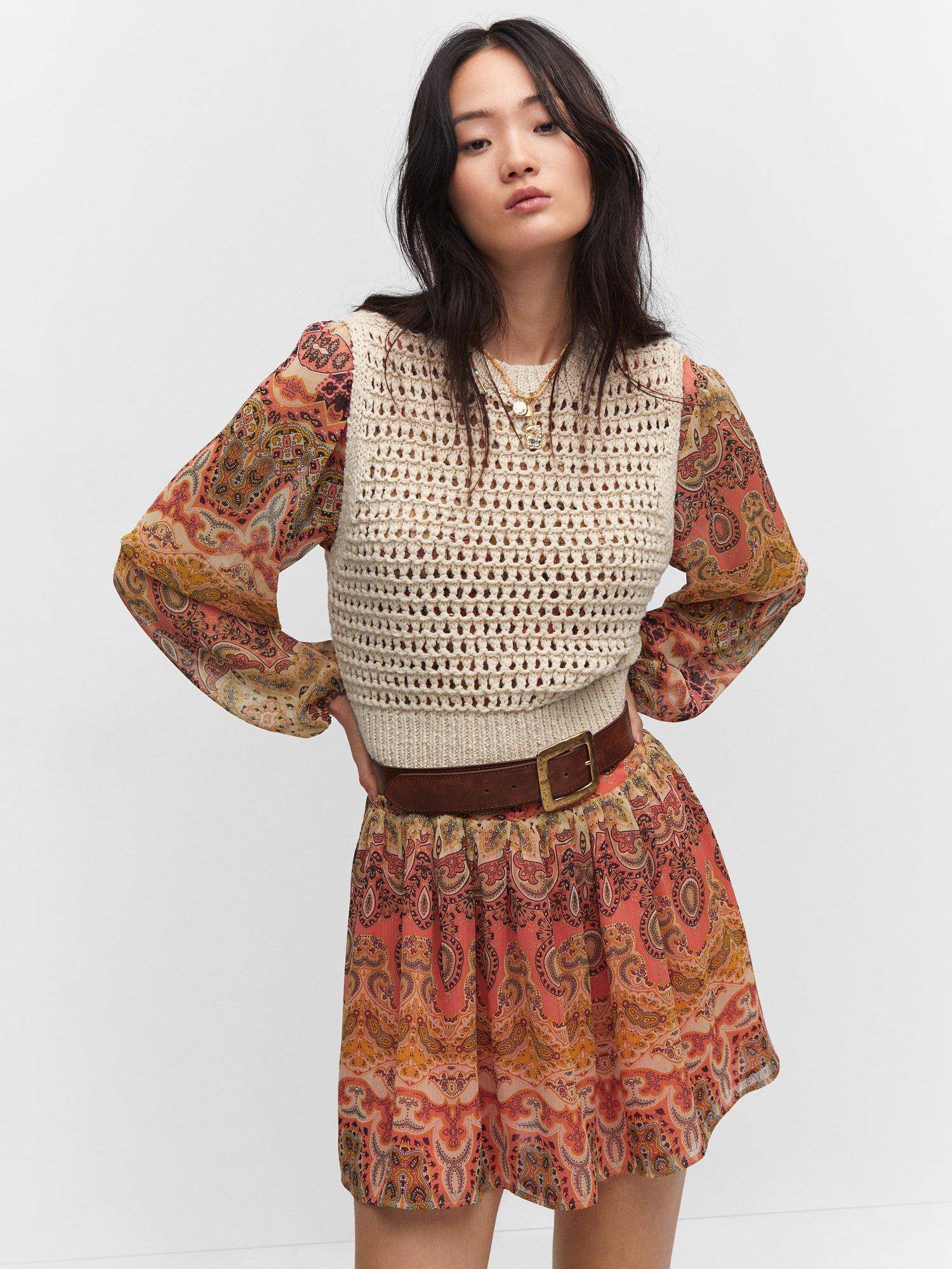Mango Nudi Cotton Knitted Vest, Light Beige