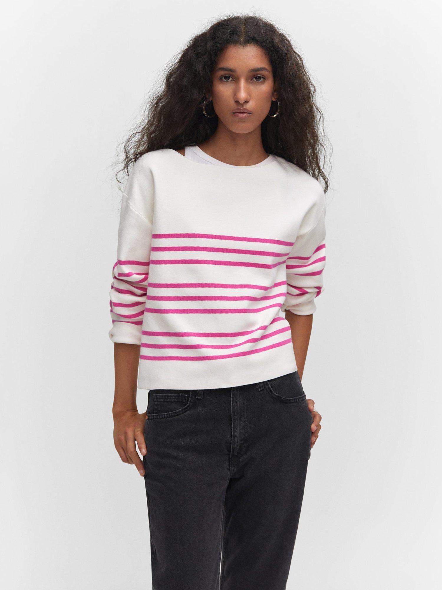 Mango Proac Stripe Jumper, Bright Pink