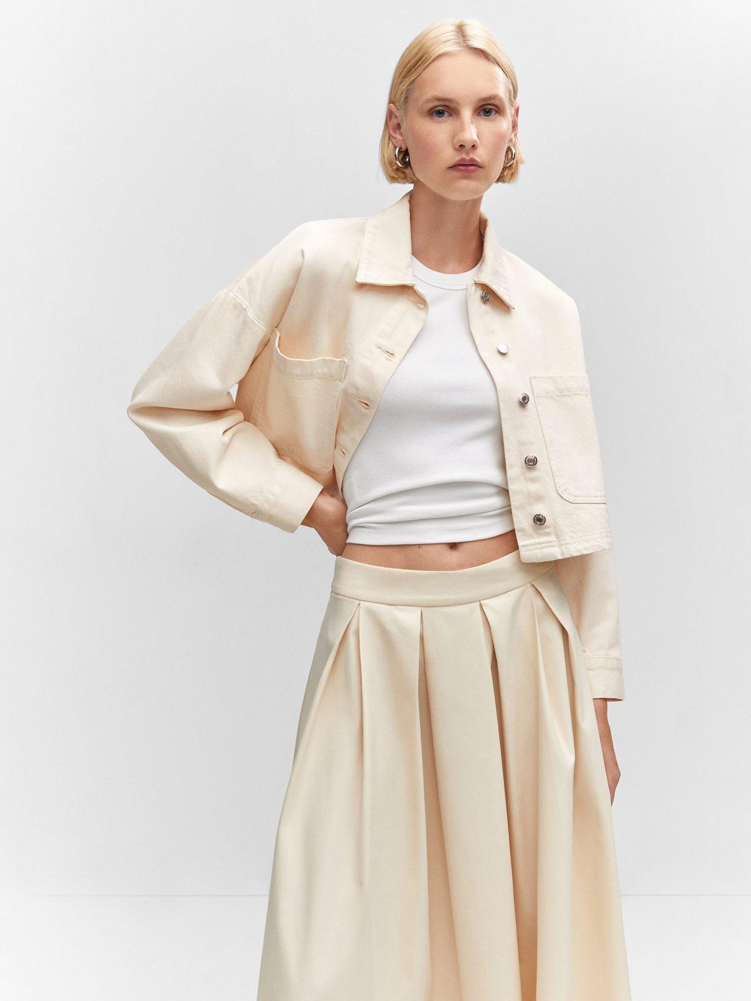 Mango Bonnie Denim Shirt, Light Beige