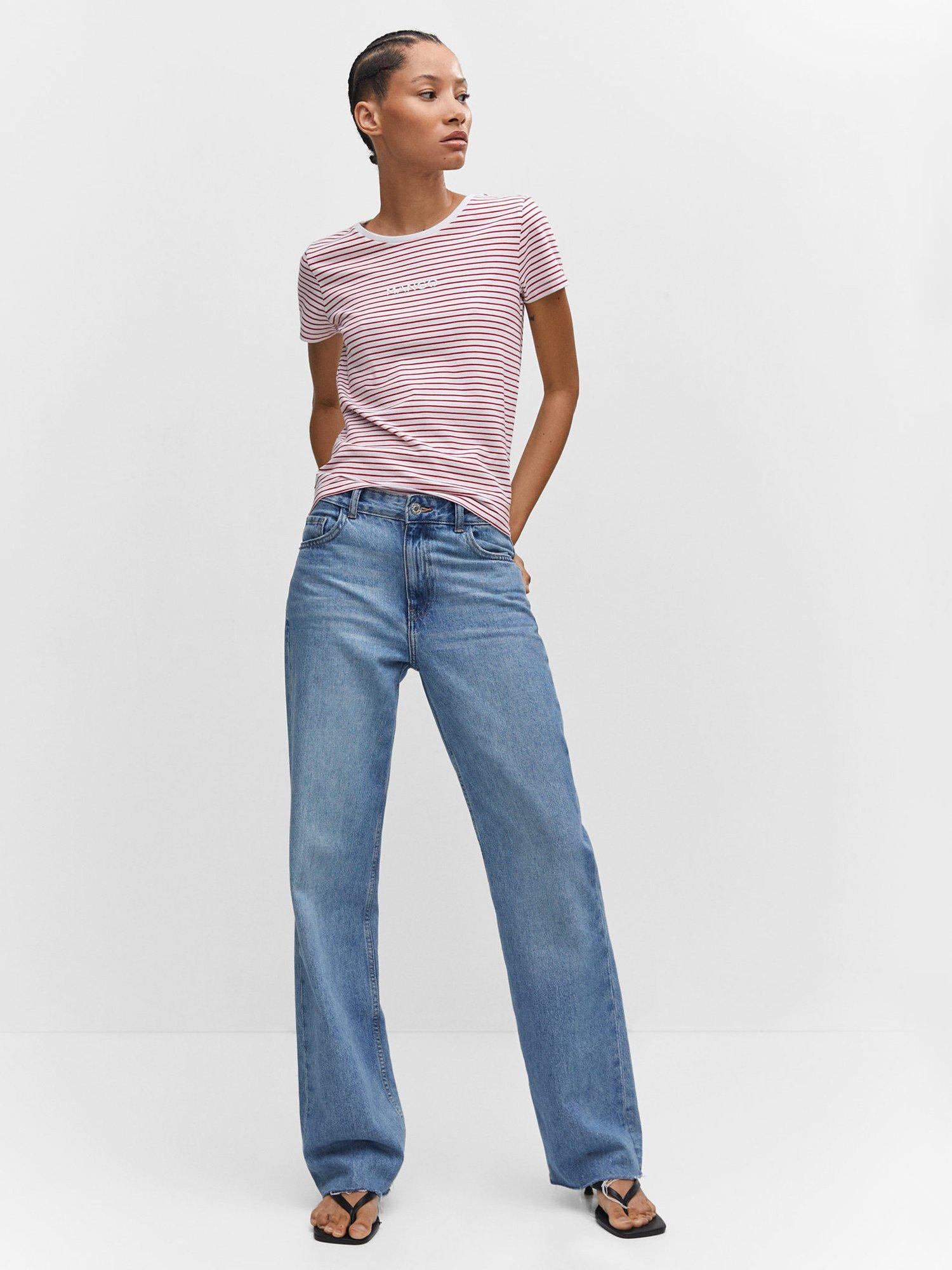 Product image 2 of 6, which shows Mango Striped Logo T-shirt, Red/White, XL