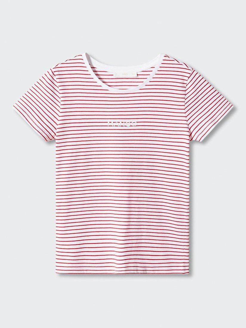 Product image 3 of 6, which shows Mango Striped Logo T-shirt, Red/White, XL