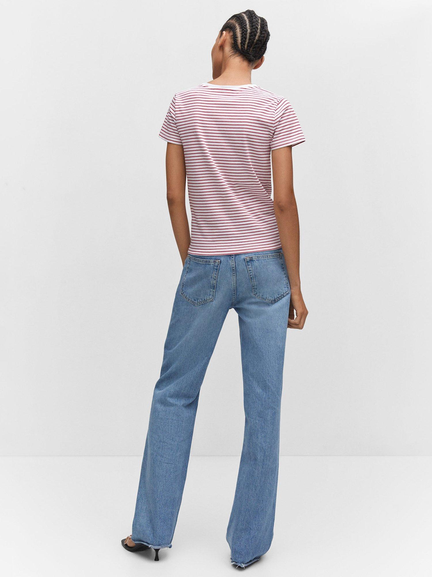Product image 4 of 6, which shows Mango Striped Logo T-shirt, Red/White, XL