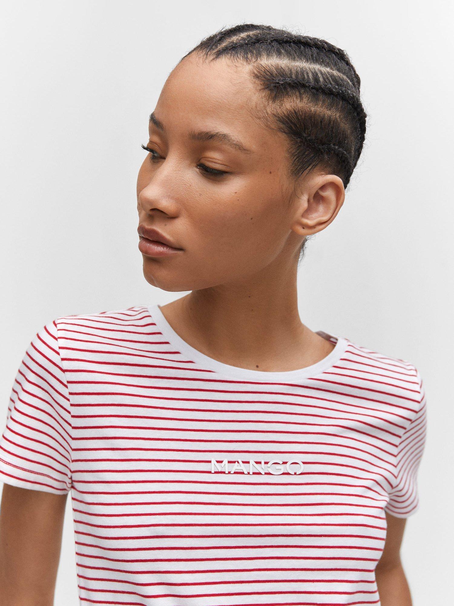 Product image 5 of 6, which shows Mango Striped Logo T-shirt, Red/White, XL
