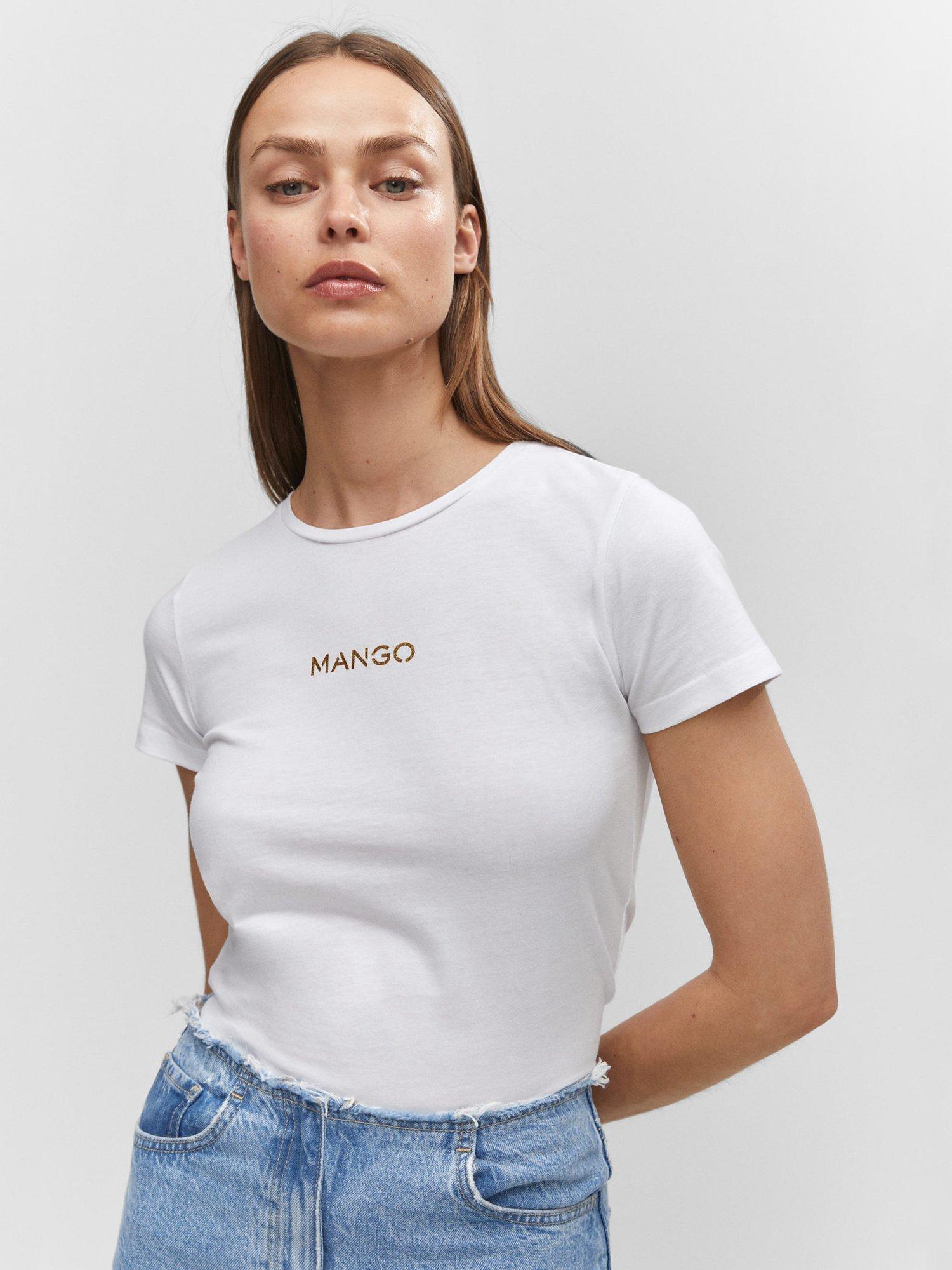 Mango Metallic Logo T-shirt, White