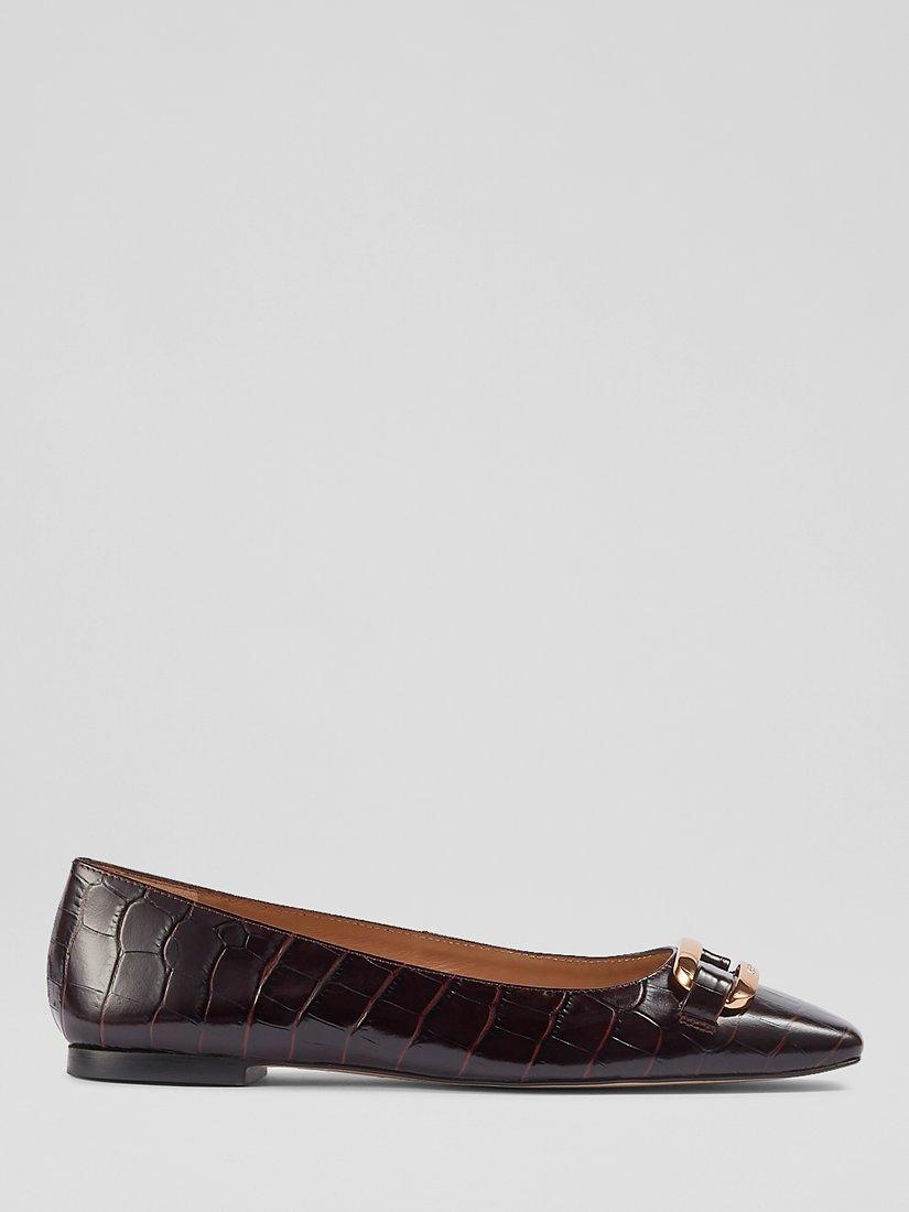 L.K.Bennett Cayden Croc Effect Leather Flats, Bordeaux