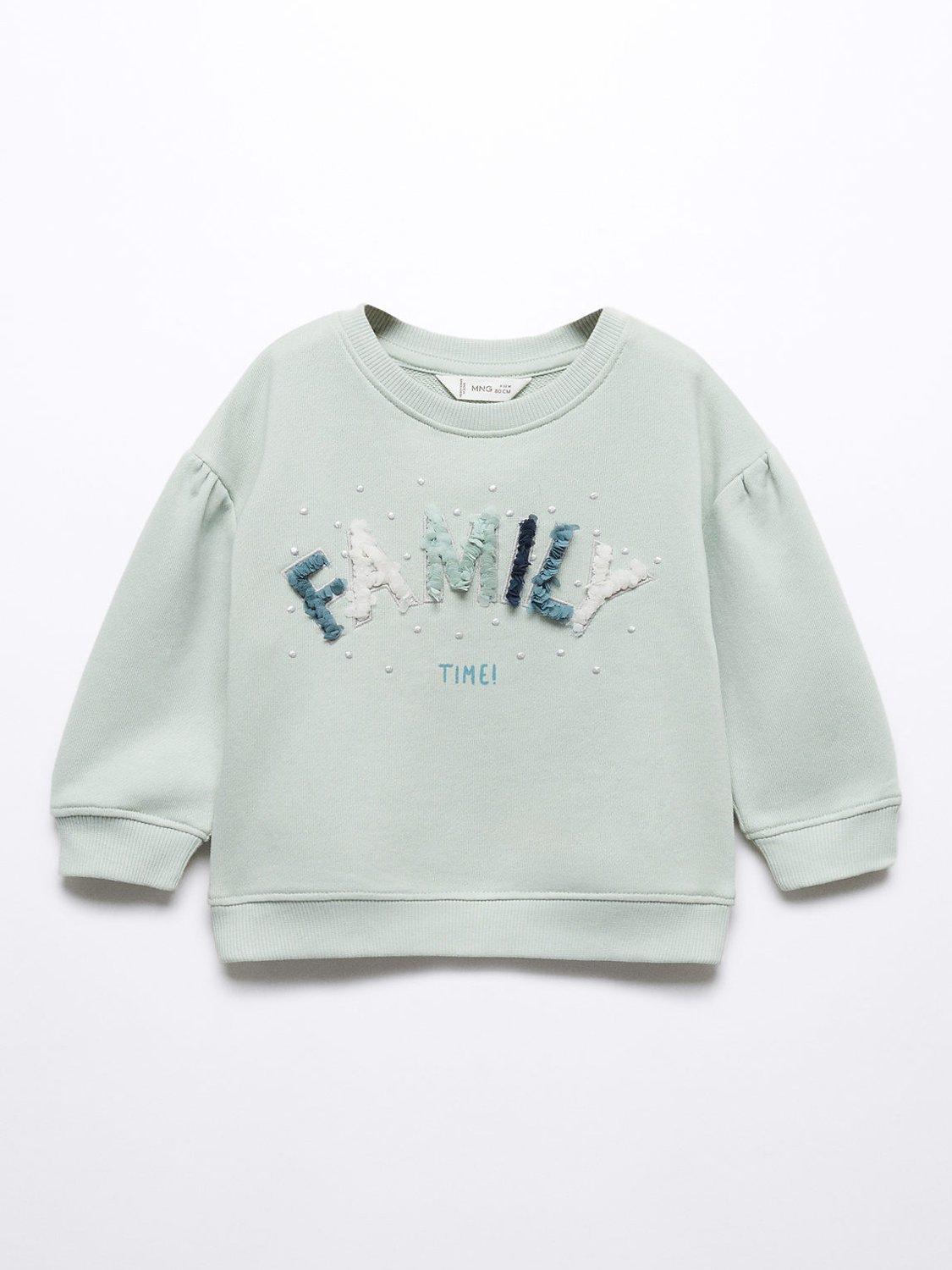 Mango Baby Family Time Slogan Sweatshirt, Turquoise/Aqua