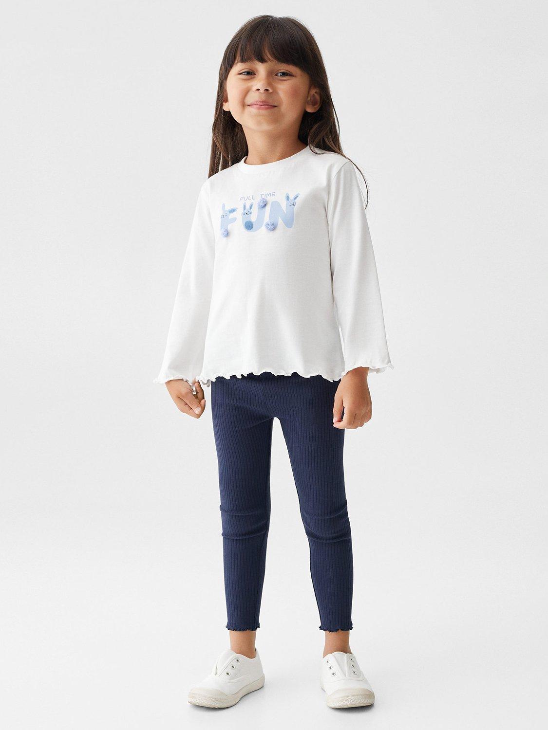 Product image 2 of 7, which shows Mango Kids' Carla Rib Leggings, Navy, 9-12 months