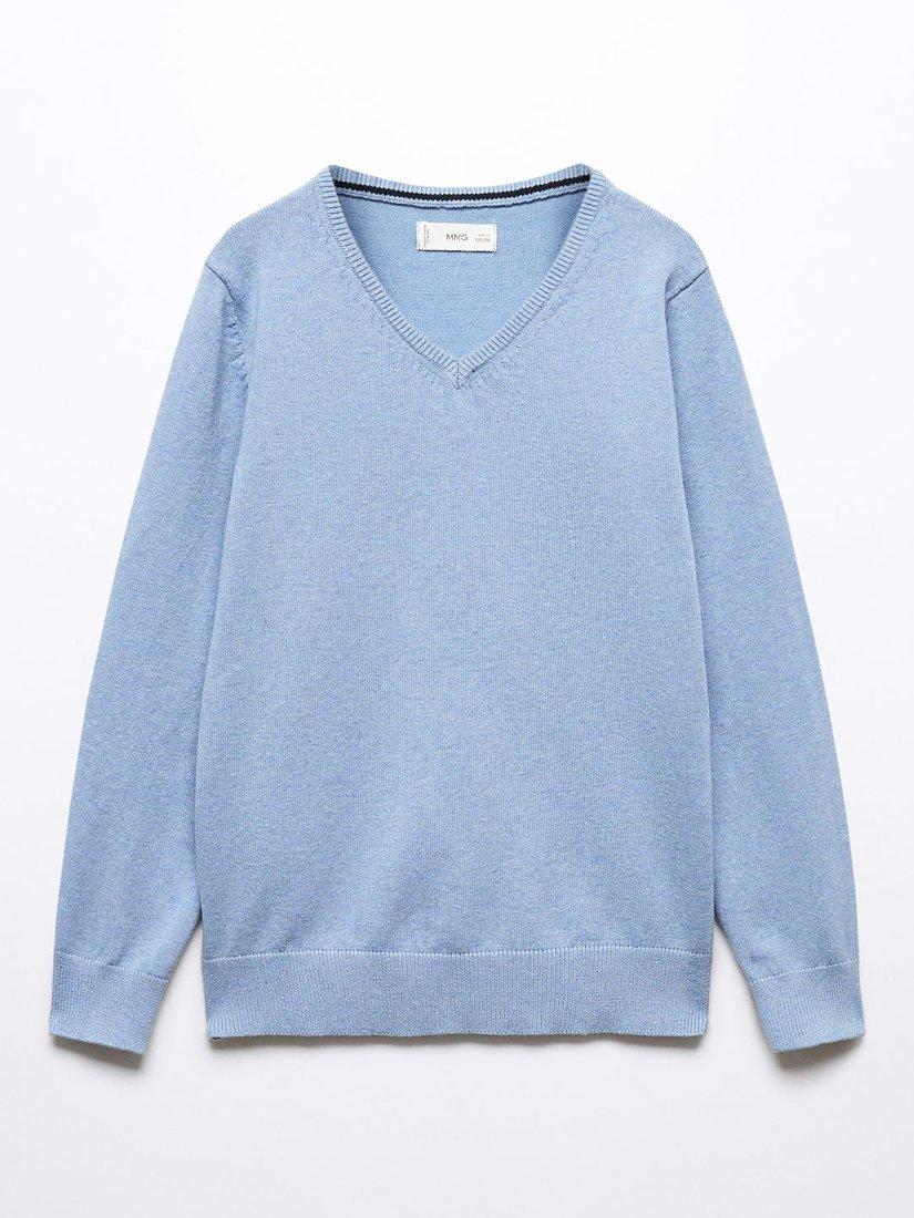Mango Kids' Fede V-Neck Jumper, Pastel Blue
