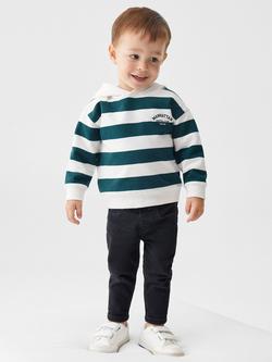 Mango Baby Rugby Striped  Hooded Sweatshirt, Dark Green - view 2, Dark Green
