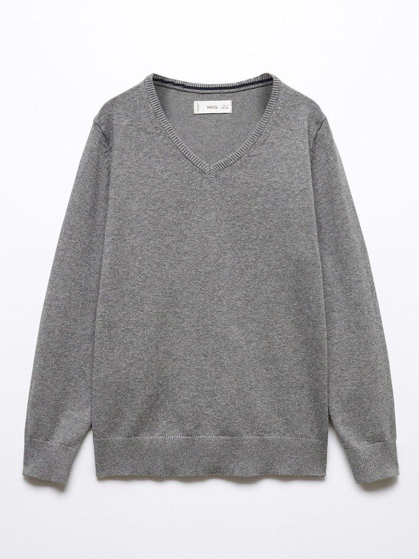 Mango Kids' Fede V-Neck Jumper, Grey
