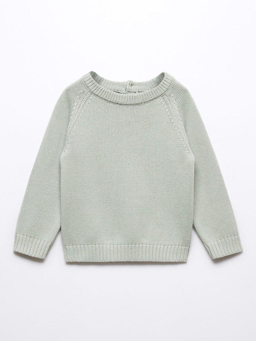 Product image 1 of 4, which shows Mango Kids' Mauro Cotton Knit Jumper, Pastel Green, 9-12 months