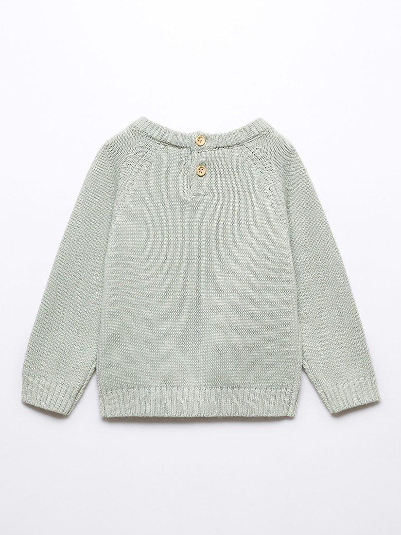 Product image 2 of 4, which shows Mango Kids' Mauro Cotton Knit Jumper, Pastel Green, 9-12 months