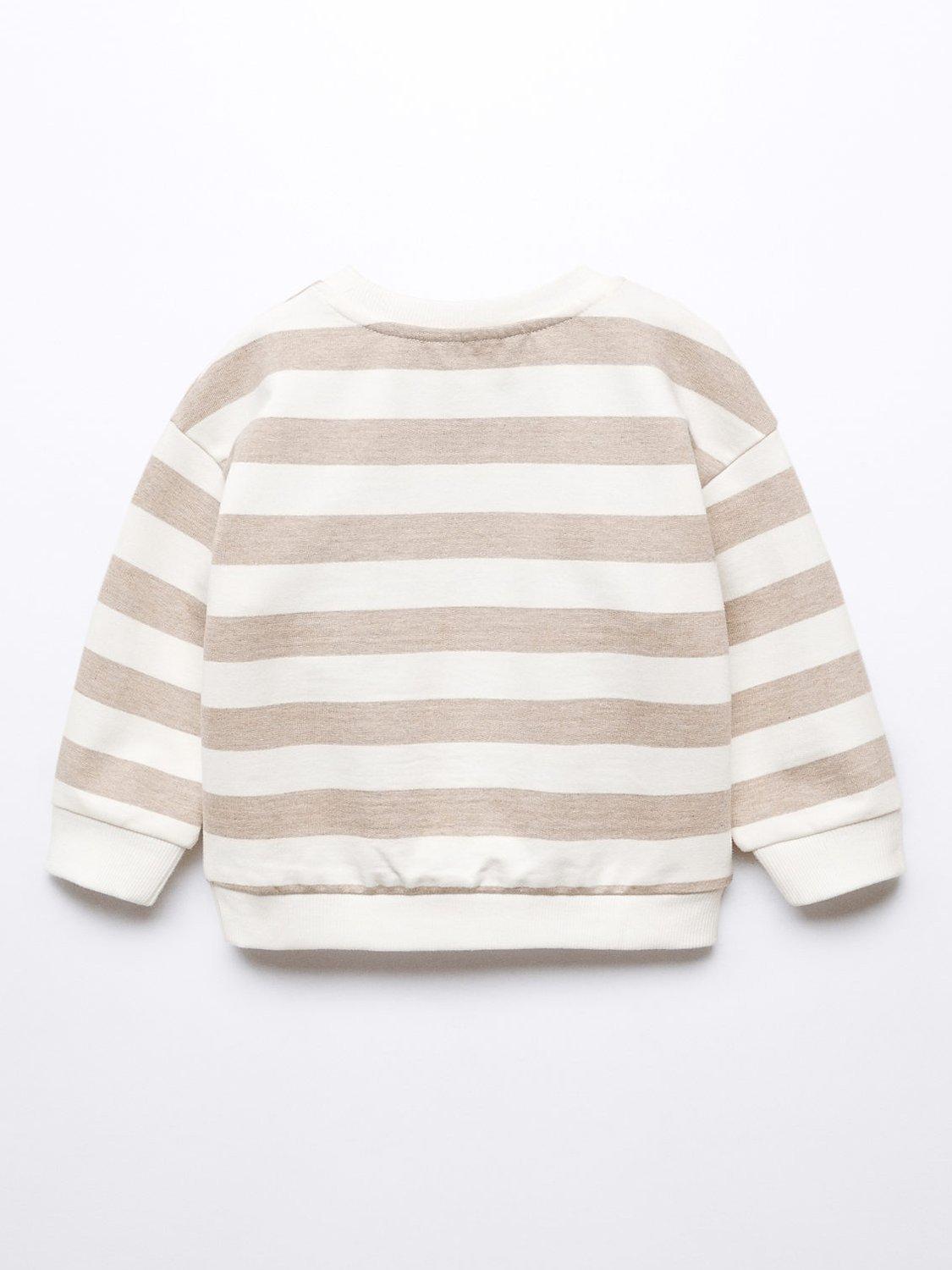 Product image 2 of 4, which shows Mango Baby Uni Slogan Striped Sweatshirt, Light Pastel Brown, 12-18 months