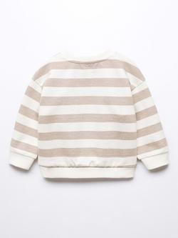 Mango Baby Uni Slogan Striped Sweatshirt, Light Pastel Brown - view 2, Light Pastel Brown