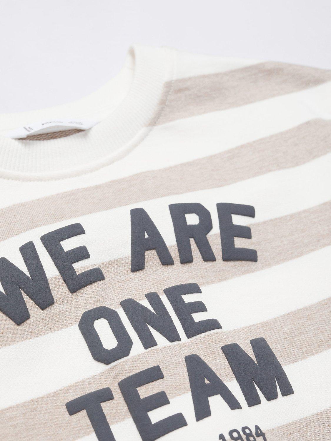 Product image 3 of 4, which shows Mango Baby Uni Slogan Striped Sweatshirt, Light Pastel Brown, 12-18 months