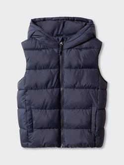Mango Kids' Amerv Padded Fleece Lined Hooded Gilet, Navy
