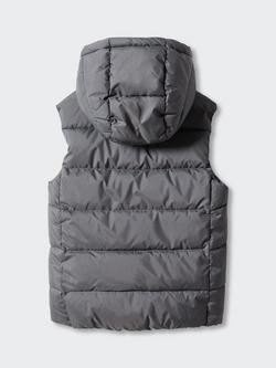 Mango Kids' Amerv Padded Fleece Lined Hooded Gilet - view 2, Charcoal